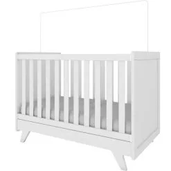 Berço Americano 2 Em 1 MiniCama Retrô Branco Carvalho Cinza Móveis Peroba