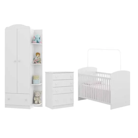 Quarto Infantil Completo João E Maria Multimóveis Com Colchão, Berço, Guarda Roupa E Cômoda Bco/Col