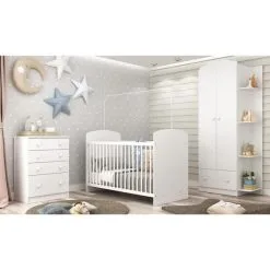 Quarto Completo Guarda-Roupa/Cômoda/Berço Multimóveis João E Maria FG3018 Branco/Colorido