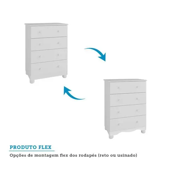 Quarto De Bebê Com Berço Cloe E Cômoda 4 Gavetas Júnior 100% MDF Móveis Peroba Branco Brilho - MOVEIS PEROBA - Image 5