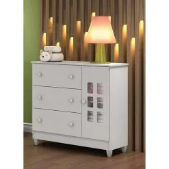 Cômoda Infantil 3 Gavetas Com Fraldário Bianca Branco Brilho Carolina Baby