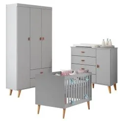 Quarto De Bebê Duda Com Berço Americano Ludmila Cinza Bétula - Carolina - Carolina Baby