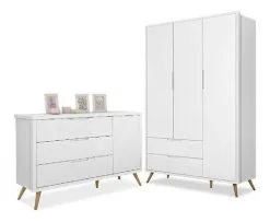 Quarto Bebê Cômoda C/Sapat. E Roupeiro Mdf Old Clean Retro Planet Baby