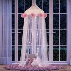 Tenda Dossel Rosa Tule E Renda Corações 2m Grão De Gente