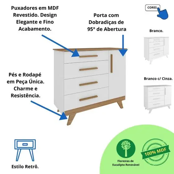 Quarto Bebê Retrô Completo Com Guarda Roupa 4 Portas Berço Mini Cama Cômoda 4 Gavetas Móveis Peroba - Image 6
