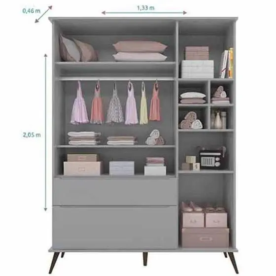 Quarto Para Bebê Completo Retrô Melinda Guarda Roupa 3 Portas, Cômoda, Berço Mini Cama Old Cinza - Art Home - Planet Baby - Image 5