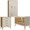 Quarto Para Bebê Completo Com Guarda Roupa 3 Portas, Cômoda Gaveteiro E Berço Mini Em MDF Areia Fosco/Savana - Reller