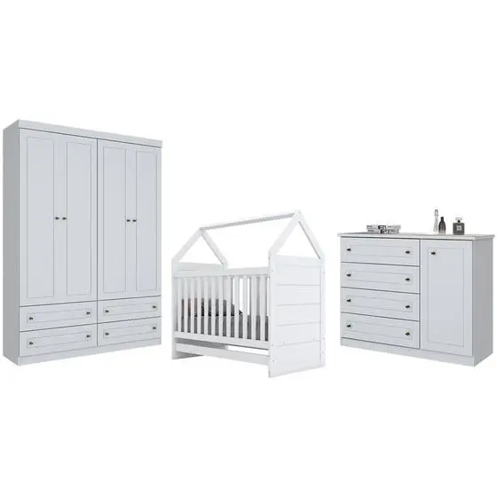 Jogo De Quarto Bebe Infantil Completo Americano Branco - Henn