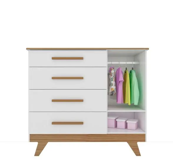 Móveis Peroba Berço Com Capitonê E Cômoda Moveis Peroba Retro 100% MDF Branco Carvalho - Image 3