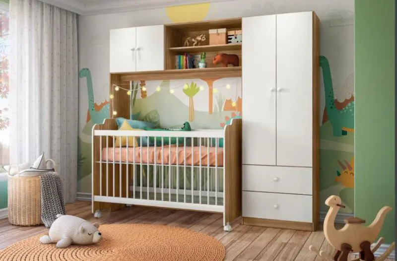 Jogo De Quarto Bebe Conjugado Ternura Guarda Roupa E Berço Nature - Peternella - Image 2