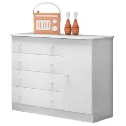 Cômoda Sapateira Infantil 1 Porta E 4 Gavetas Doce Sonho 2561 Branco Qmovi