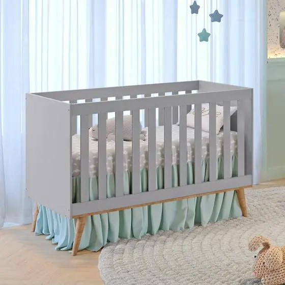 Berço Americano 3 Em 1 Retrô Evolutivo Ludmila Cinza Fosco Com Bétula Carolina Baby - Image 2