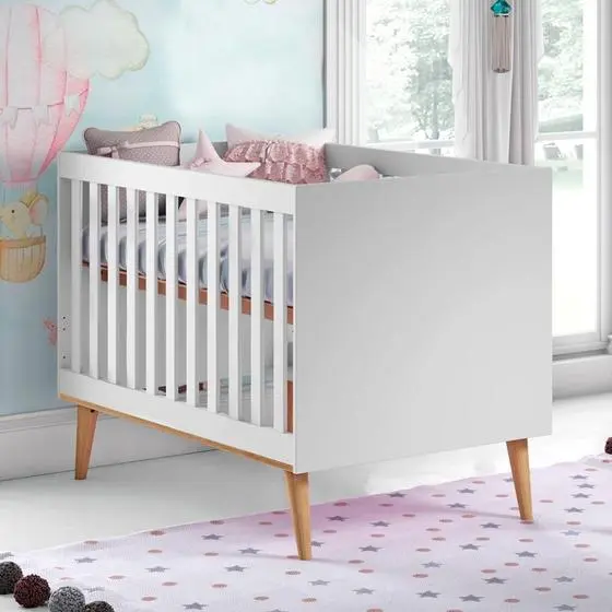 Berço Americano 3 Em 1 Retrô Ludmila Branco Fosco Com Bétula Carolina Baby