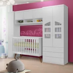 Quarto Completo De Bebê 4 Peças 100% MDF Branco Elias Shop JM Baby