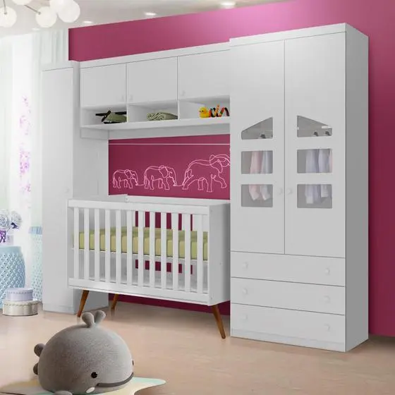 Quarto Completo De Bebê 4 Peças 100% MDF Branco Elias Shop JM Baby