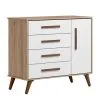 Cômoda Sapateira Infantil 1 Porta E 4 Gavetas Q Encanto Retrô 3825 Carvalho Rústico TOQ Branco Qmovi