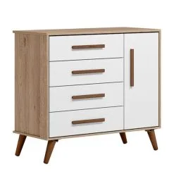 Cômoda Sapateira Infantil 1 Porta E 4 Gavetas Q Encanto Retrô 3825 Carvalho Rústico TOQ Branco Qmovi