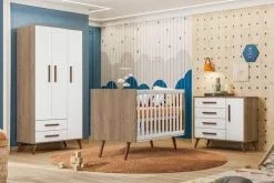 Quarto De Bebê Q Encanto Retrô Branco/carvalho Brilho - Qmovi