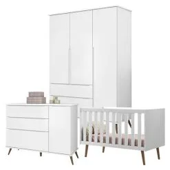 Quarto De Bebê Alice Com Berço Americano Retrô Ana Branco Acetinado Phoenix - Phoenix Baby