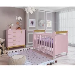 Quarto De Bebê Berço 3 Em 1 Údine Cômoda 1 Porta 4 Gavetas Údine Retrô Móveis Bonatto
