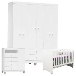 Quarto De Bebê 6 Portas Ternura Baby Com Berço Gabi Branco Brilho - Incorplac