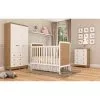 Kit Quarto Bebê Infantil Conjunto MDF Berço Americano Cômoda Armário Guarda Roupa Cor Madeira Branco - Peroba