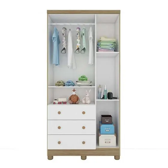 Kit Quarto Bebê Infantil Conjunto MDF Berço Americano Cômoda Armário Guarda Roupa Cor Madeira Branco - Peroba - Image 8