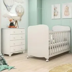 Quarto De Bebê Com Berço E Cômoda 4 Gavetas 100% MDF Mimo Móveis Peroba