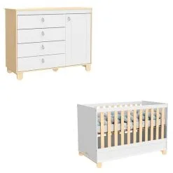 Berço Americano E Cômoda Rope Natural Branco Acetinado Matic - Matic Moveis