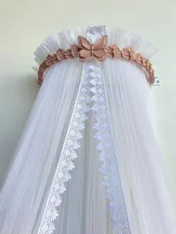 Dossel Flor Rosé Borboleta + Mosquiteiro - Berço De Luxo