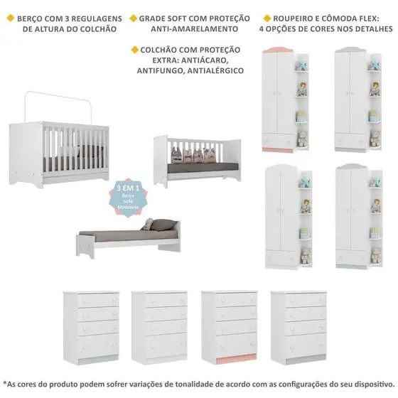 Quarto Infantil Completo João E Maria Com Berço 3x1 E Colchão Incluso Multimóveis Branco/Colorido - Image 3