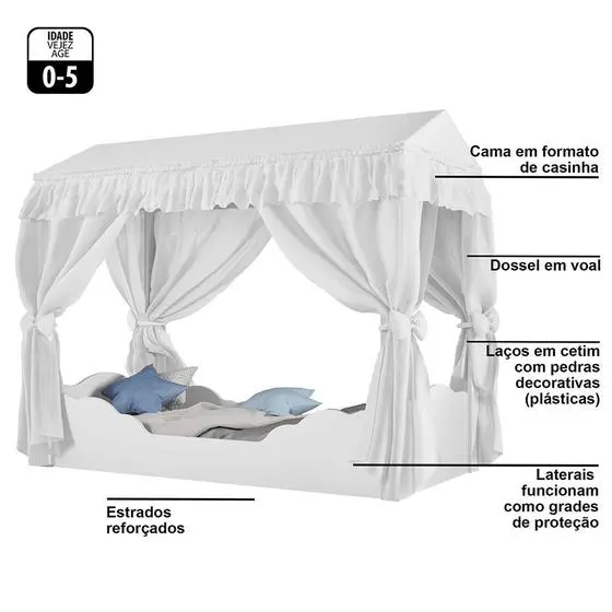 Mini Cama Montessoriana Colore Com Dossel Branco E Colchão - Estrela - Image 3