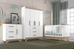 Quarto De Bebê Retrô Vitória Branco Brilho Wengue - Móveis Canaã