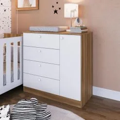 Cômoda Para Bebê E Quarto Infantil Com 4 Gavetas E 1 Porta - Completa Móveis