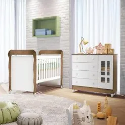 Quarto De Bebê Cômoda 4 Gavetas Com Porta Ariel Berço Mini Cama Mirelle Br Amadeirado Carolina Baby