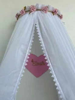Dossel De Flores Menina E Mosquiteiro Voil - Berço De Luxo
