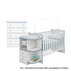 Quarto De Bebê Berço Cômoda E Cômoda Doce Sonho Branco Azul Qmovi