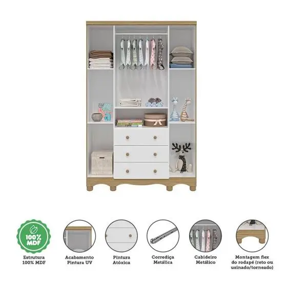 Conjunto Quarto De Bebê Completo Com Berço Americano E Guarda Roupa 4 Portas Com Janelas Mimo Espres - Espresso Móveis - Image 10