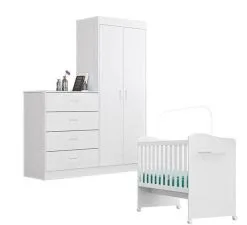 Quarto Infantil New Bebê Com Berço Munique Branco - Móveis Canaã