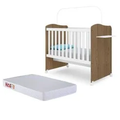 Móveis Canaã Berço Mini Cama Munique Grade Fixa Wengue/Branco Com Colchão Prorelax - MOVEIS CANAA