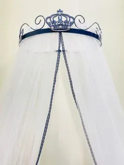 Dossel De Coroa Azul E Mosquiteiro Renda Azul Berço Bebê - Berço De Luxo