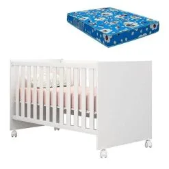 Berço Americano C/ Rodízios Doce Sonho 100 Branco Brilho Com Colchão Ortobom Qmovi