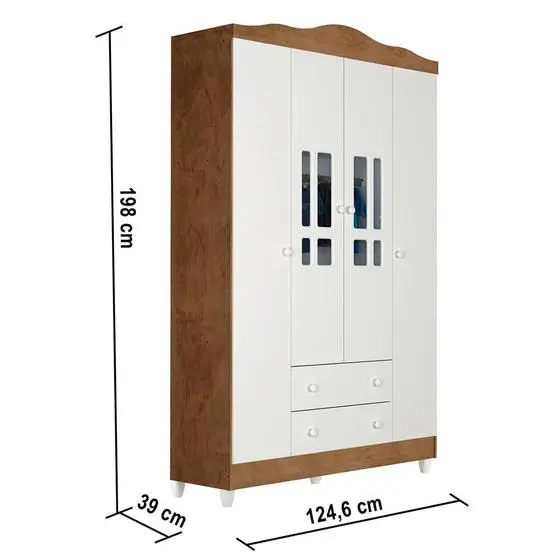 Quarto De Bebê Guarda Roupa 4 Portas Cômoda Ariel Berço 3 Em 1 Gabrielle Amadeirado Carolina Baby - Image 9