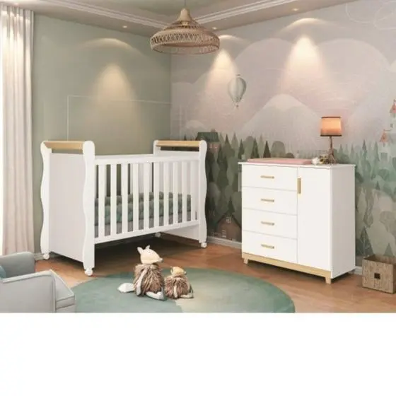 Quarto Para Bebê 1 Berço Americano E 1 Cômoda 1 Porta 4 Gavetas Móveis Bonatto