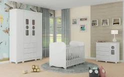 Móveis Peroba Quarto Completo Bebe Moveis Peroba Tedy MDF Berço Americano Branco