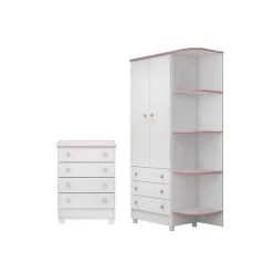 Quarto Para Bebê Com Guarda Roupa E Cômoda Doce Sonho Rosa - Qmovi