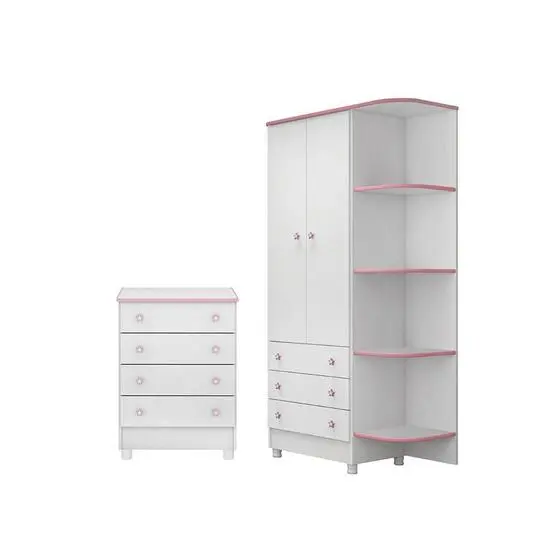 Quarto Para Bebê Com Guarda Roupa E Cômoda Doce Sonho Rosa - Qmovi