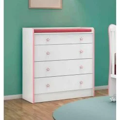 Cômoda P/ Roupas Quarto Infantil Bebê C/ Trocador 4 Gavetas Doce Sonho 2523 - Qmovi