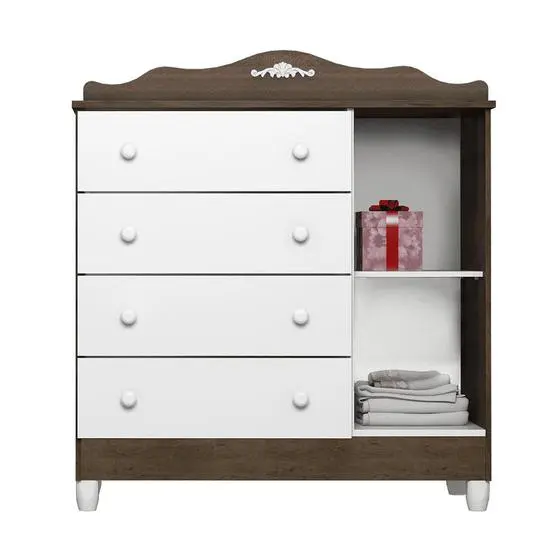 Quarto De Bebê Provençal Guarda Roupa 4 Portas Cômoda Berço Com Colchão Amadeirado Carolina Baby - Image 5