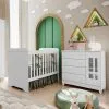 Quarto De Bebê Cômoda 4 Gavetas Com Porta Ariel Berço 3 Em 1 Gabrielle Branco Brilho Carolina Baby